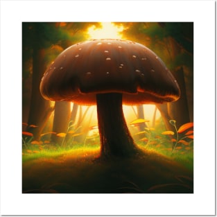 Closeup of Fantasy Mushroom on the Forest Floor - Brown Spotted Fungi Sticker Posters and Art